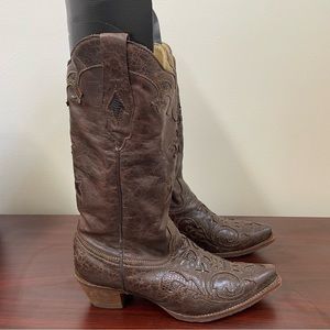 Lizard Inlay Pointed Toe Cowgirl Boots by Corral Boots size 11m brown